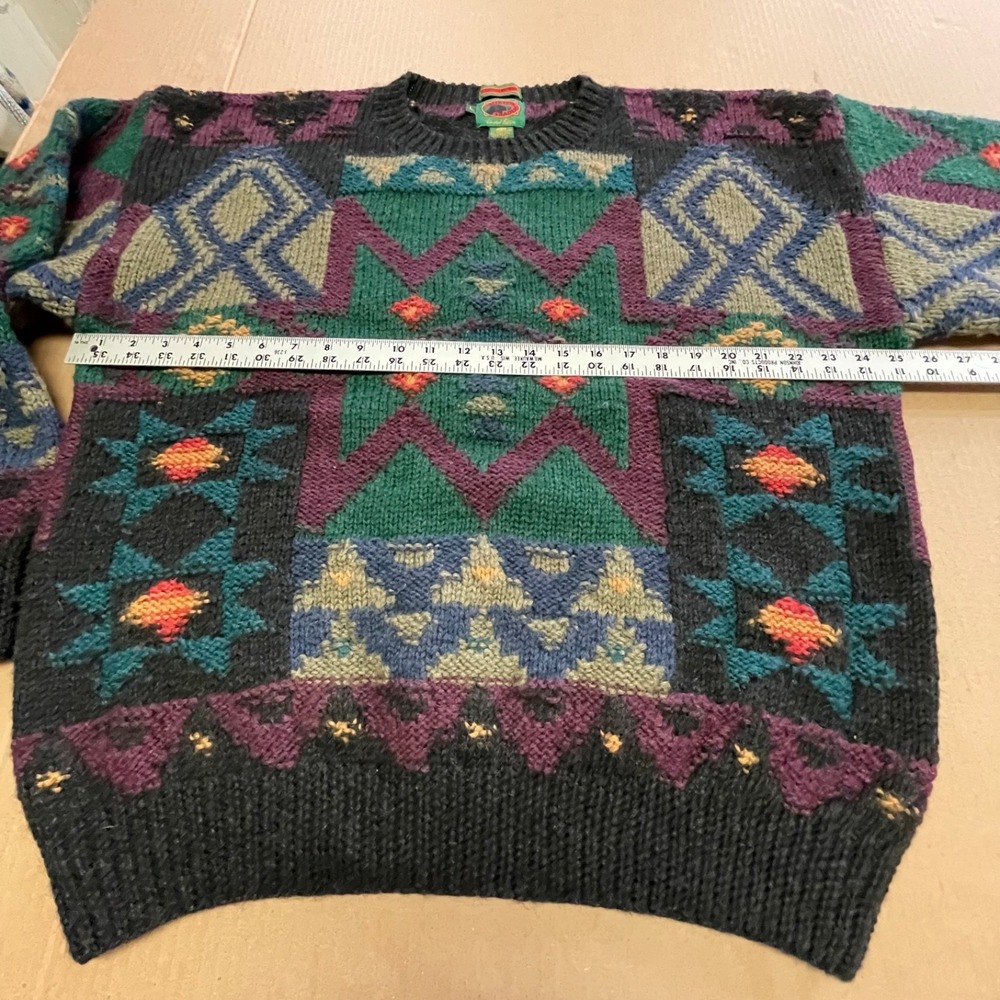 Vintage Boston Traders Men's Large Wool Hand Knit Chunky Sweater 90's Maximalist - Picture 6 of 11
